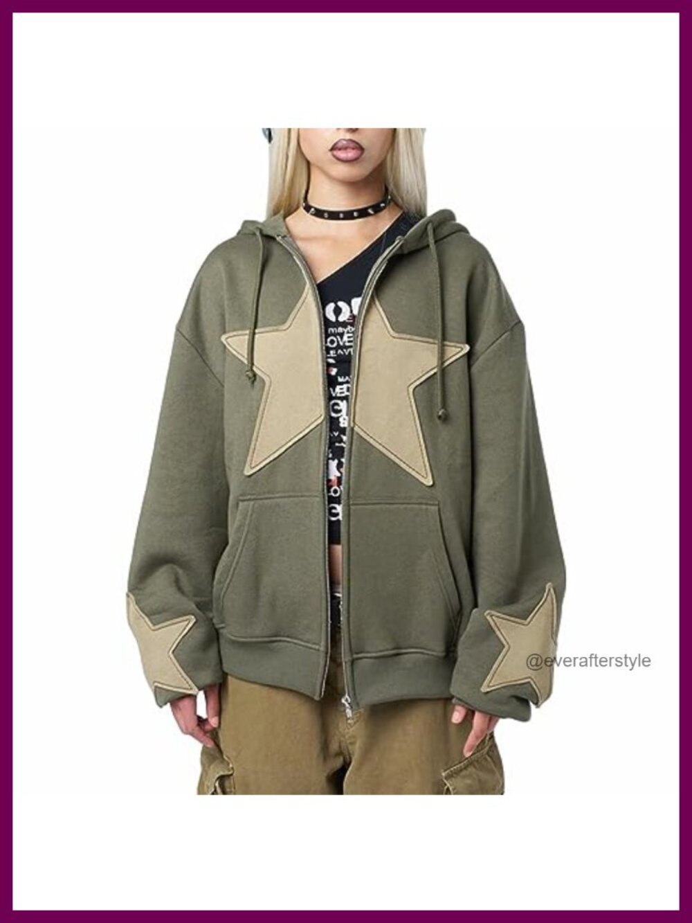 Women's Zip Up Hoodie Star Graphic Oversized Long Sleeve Y2K Streetwear Jacket